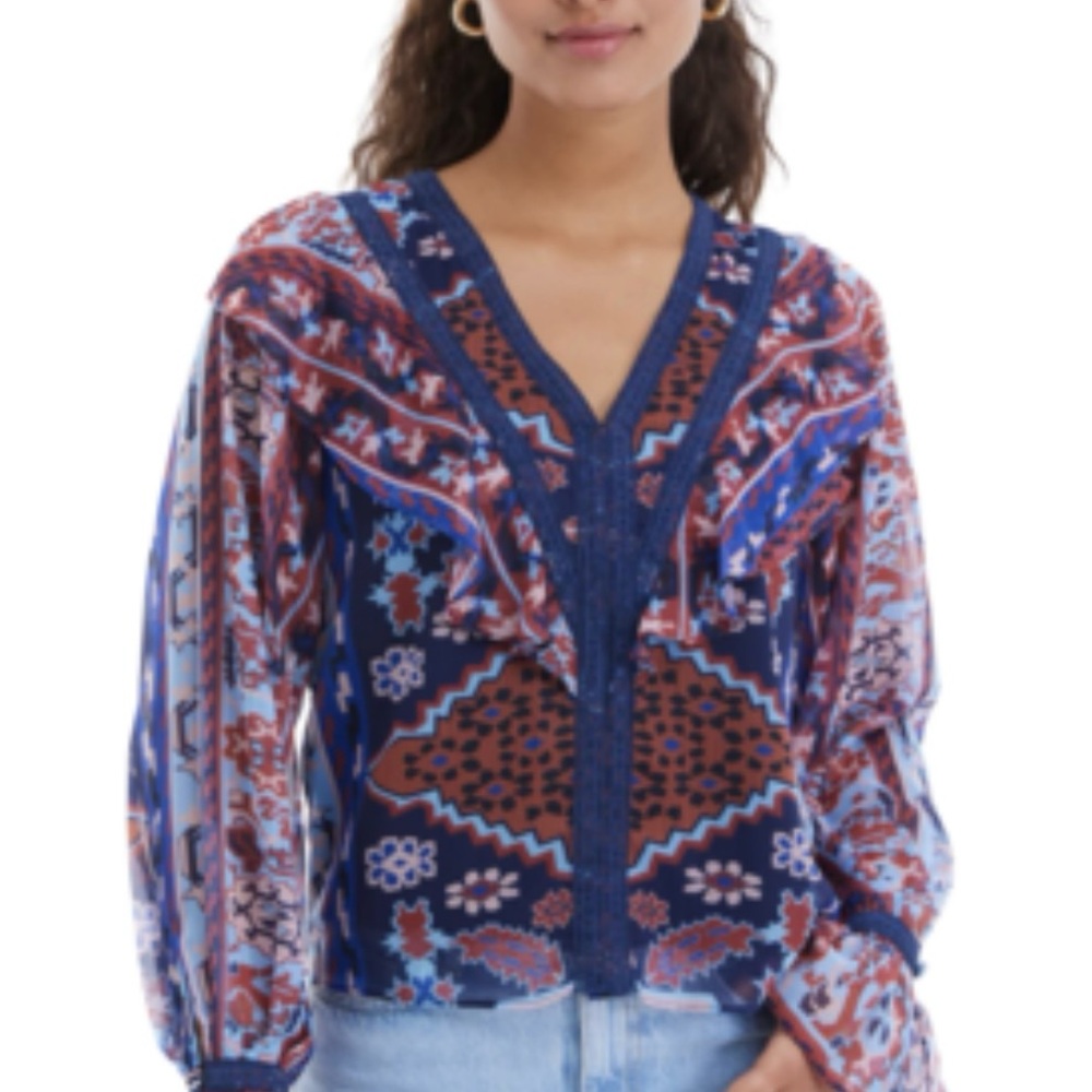 Allison New York Women's Blue and Red Patterned Top